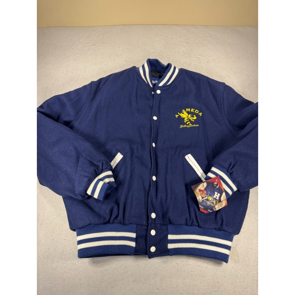 NWT Holloway Alameda Yellowjackets Varsity Jacket Mens Large Blue White Snap Up